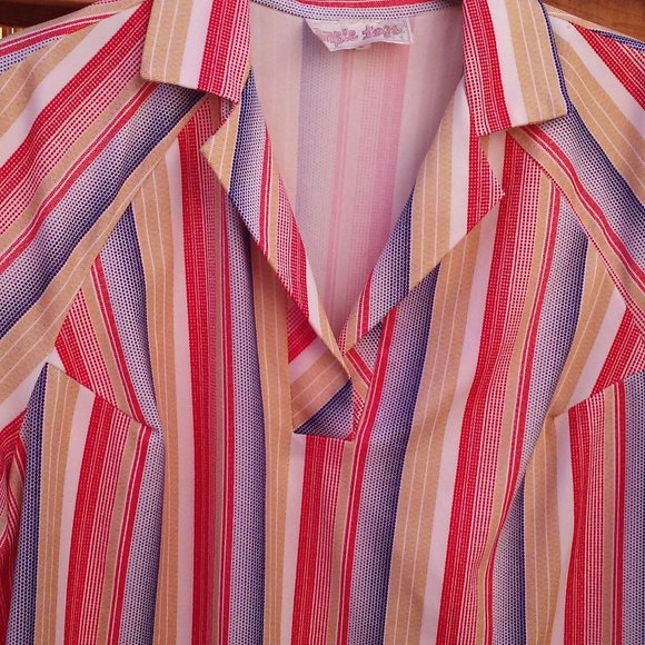 70s Ample Togs Raglan SSL Top Sz-L Striped Polyest - Picture 2 of 10